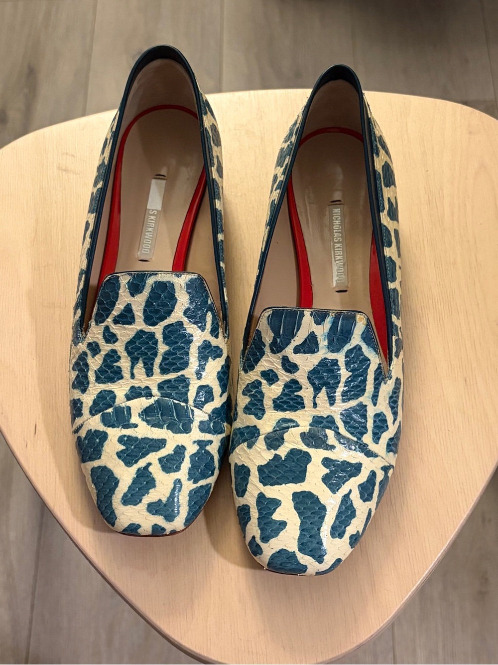 Nicholas Kirkwood Teal and Cream Croc-Print Leather Loafers